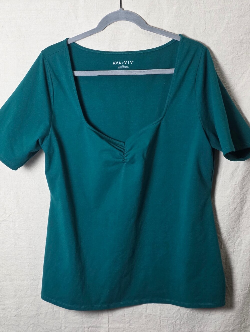 Ava & Viv Teal Sweatheart Neck Short Sleeve Top